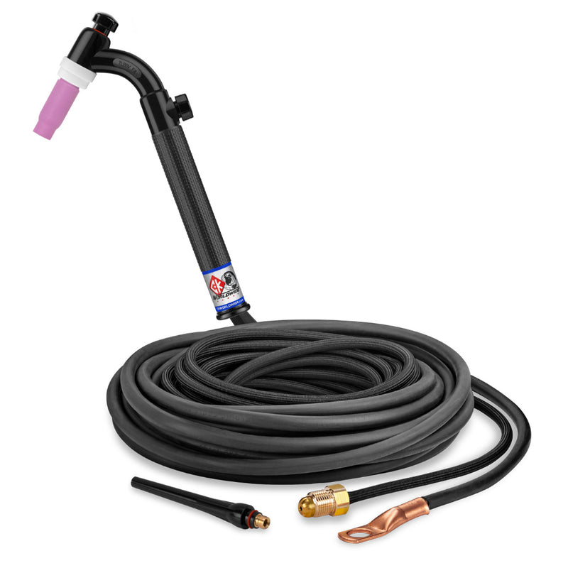 CK Worldwide Trim-Line 26 Flex Head TIG Torch with gas valve and 25 foot 2 piece superflex power cable
