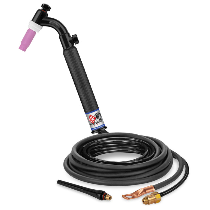 CK Worldwide 26 Flex Head TIG Torch with gas valve and 12.5 foot 2 piece rubber power cable