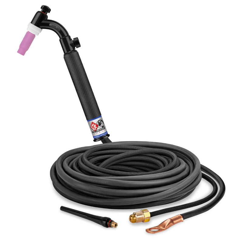 CK Worldwide 26 Flex Head TIG Torch with gas valve and 25 foot 2 piece superflex power cable