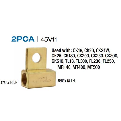 diagram of 2PCA tig torch connector with thread patterns listed