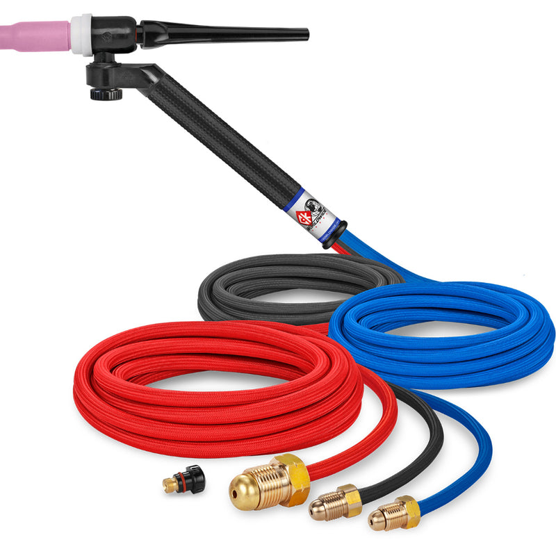 CK Worldwide FL250 Flex Loc Water Cooled TIG Torch with swivel head and 12.5 foot superflex hoses