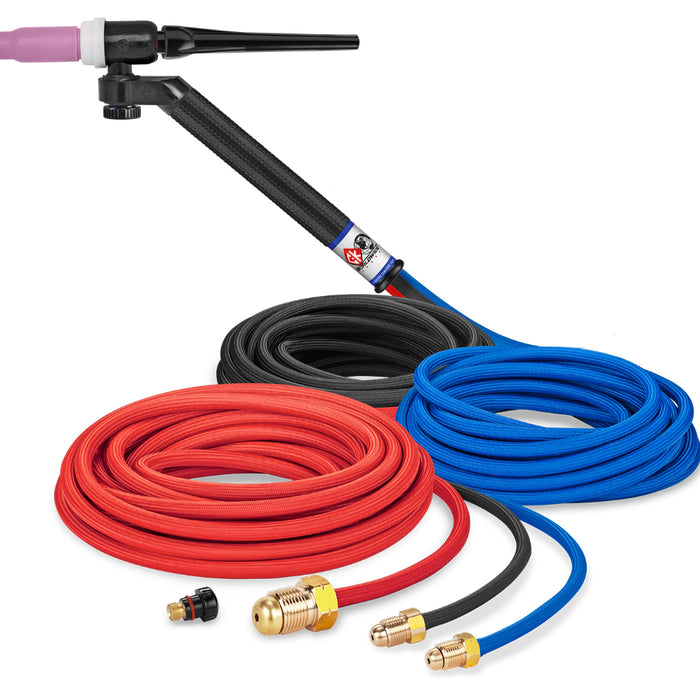 CK Worldwide FL250 Flex Loc Water Cooled TIG Torch with swivel head and 25 foot superflex hoses