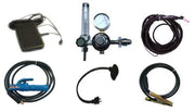 accessory kit for the crossfire tigpac 210 acdc tig welder including wp26 tig torch, foot pedal, stick electrode holder, ground clamp, 110v adapter, and argon flow meter