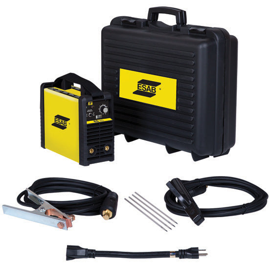 esab es 95i stick welder package showing stick electrode holder, ground clamp, and carrying case