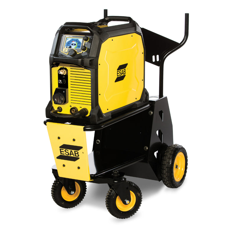 esab rebel emp 285ic MIG welder on cart with digital display screen turned on
