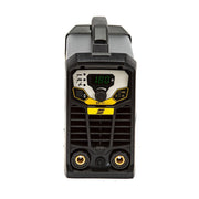 front of esab rogue 180 stick welder showing connecttions for stinger and ground clamp