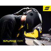 man welding wearing esab savage a40 papr welding helmet
