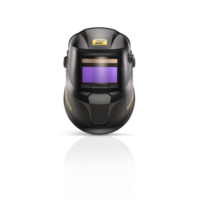 Front view of black esab savage a40 welding helmet
