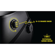 external shade control and grind button of black esab savage a40 welding helmet