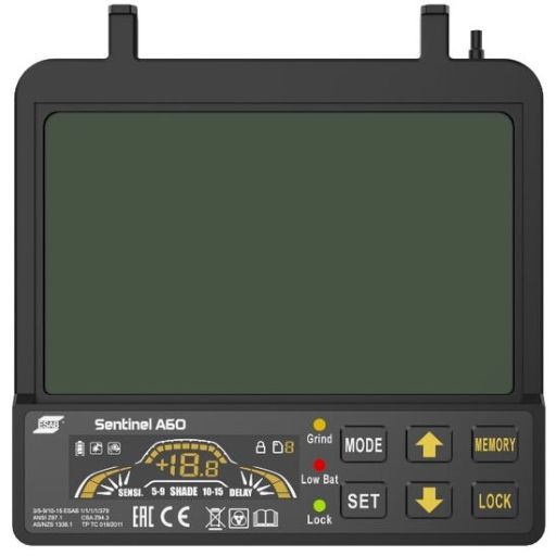 internal controls of ADF of esab sentinel  a60 welding helmet showing push buttons and led display