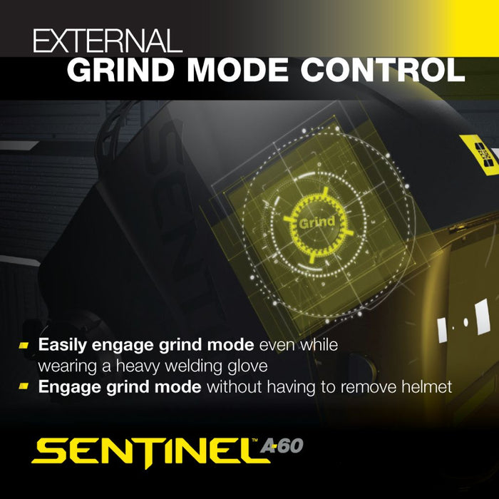 infographic of grind controls of esab sentinel a60 welding helmet