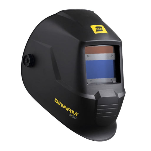 ESAB Swarm A30 welding helmet displaying name and logo.