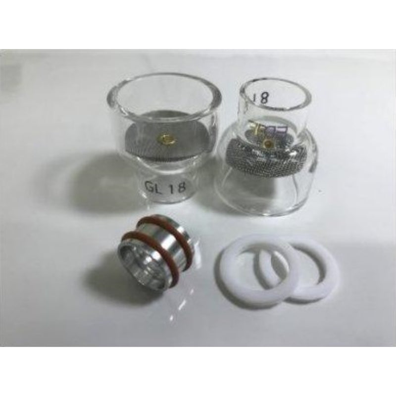 Pair of two #18 Pyrex TIG cups with diffuser screen heat shield and adapter