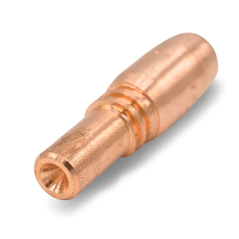 miller acculock S contact tip laying on it's side showing cooling tail and thread