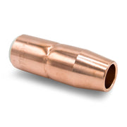 copper miller brand mig nozzle laying on side showing 5/8" opening orifice