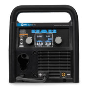 control panel of miller multimatic 215 welder showing nobs and digital screen