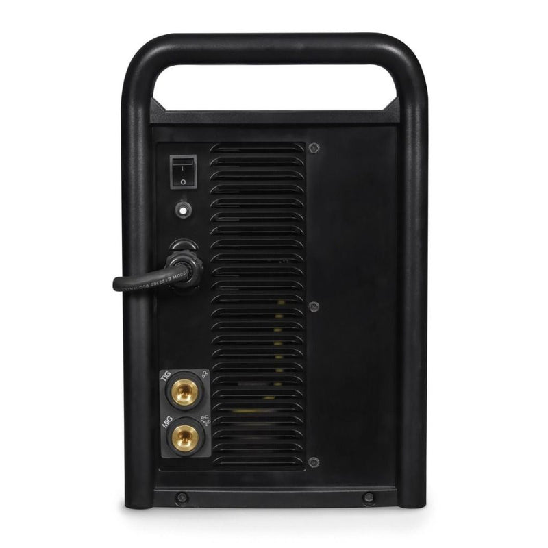 back of miller multimatic 220 welder showing power and gas connections