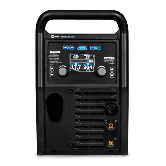 front face of miller multimatic 220 welder showing control knob interface