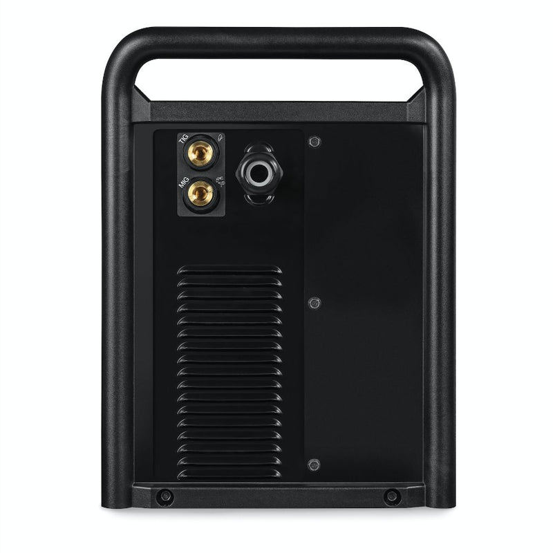 rear of miller multimatic 255 welder showing dual gas ports for mig and tig welding