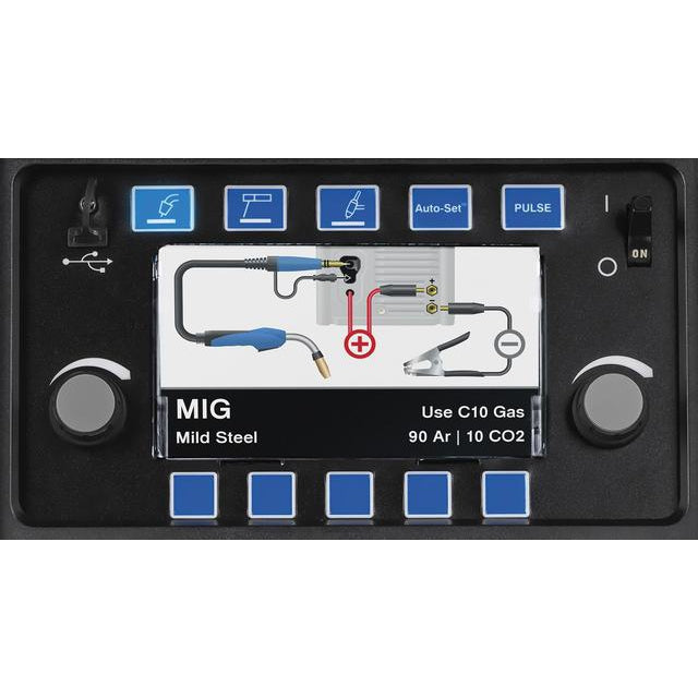 screen of miller multimatic 255 welder showing how to set up for mig mild steel