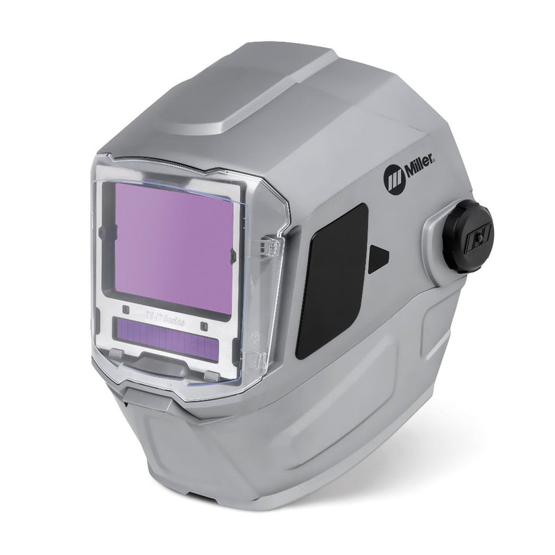 miller t94i xl welding helmet with flip front down facing to the left