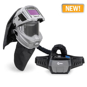 miller t94ih-r hard hat papr welding helmet showing blower unit and lens flipped up