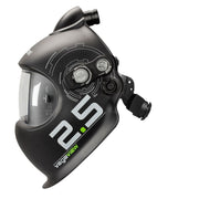 optrel vegaview 2.5 papr welding helmet side view showing external controls and air hose at top