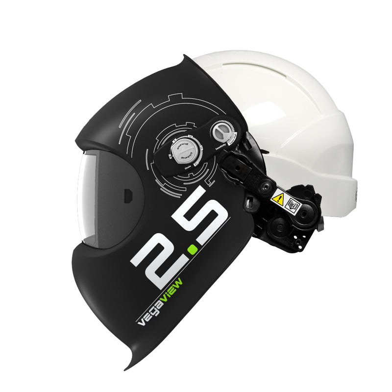 optrel vegaview 2.5 welding helmet connected to hard hat