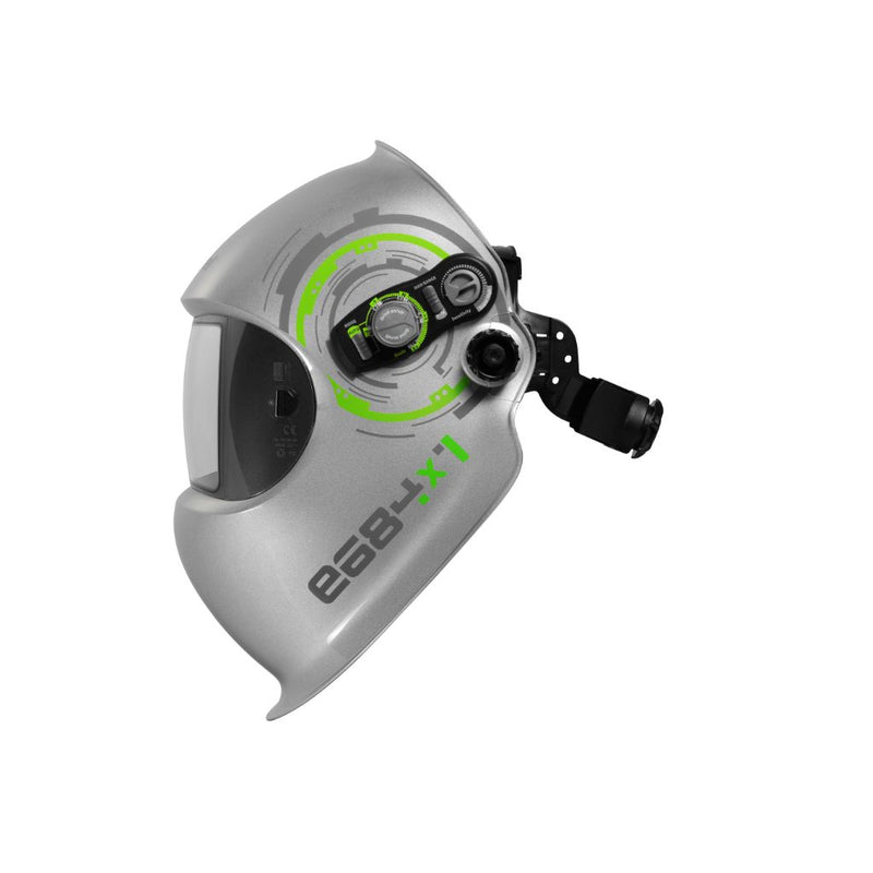 optrel e684 welding helmet side view showing external controls