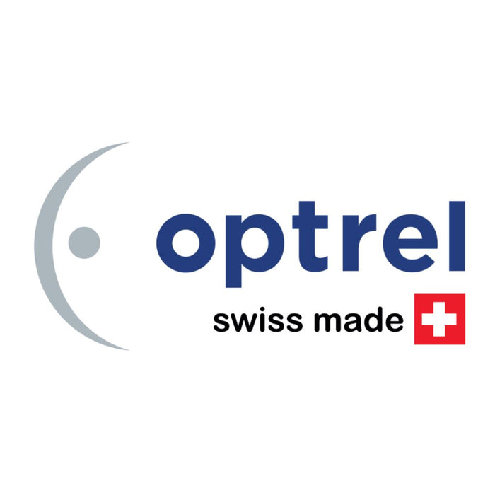 Optrel logo with "swiss made" subheading including swiss flag