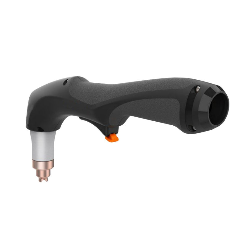 plasma cutting torch with orange trigger and copper consumables