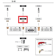 s-45 plasma cutting torch parts diagram with PE0106 swirl ring highlighted