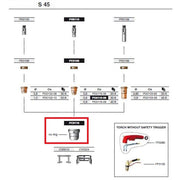 s-45 plasma cutting torch parts diagram with pc0116 shield cap highlighted
