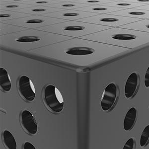 corner edge of system 28 siegmund welding table showing holes