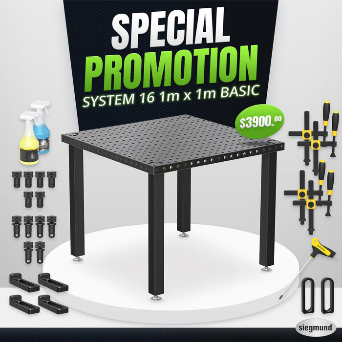 Table Siegmund Special 1m x 1m System 16 avec jeu d'outils