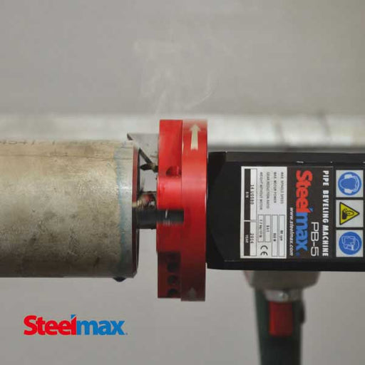 Steelmax PB5 portable pipe beveling machine in use