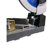 Steelmax S14 14 inch metal cutting chop saw close up view with square pipe