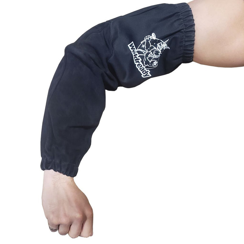 Weldready flame retardant sleeve being worn, showcasing the Weldready logo.