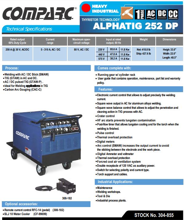 comparc ac/dc tig welder spec sheet