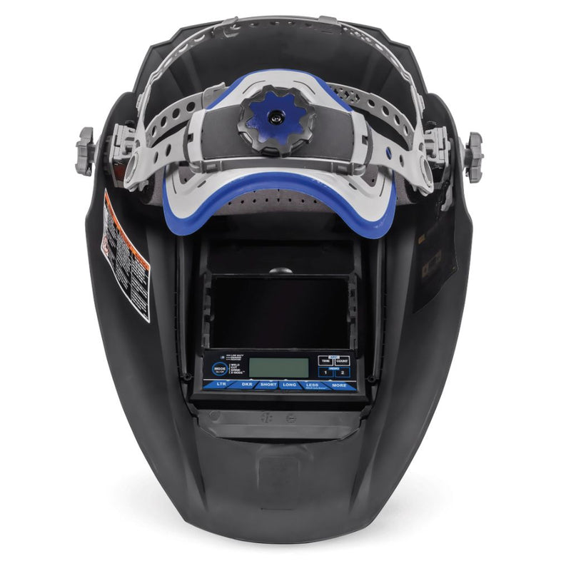interior view of miller digital elite welding helmet showing lens and headgear