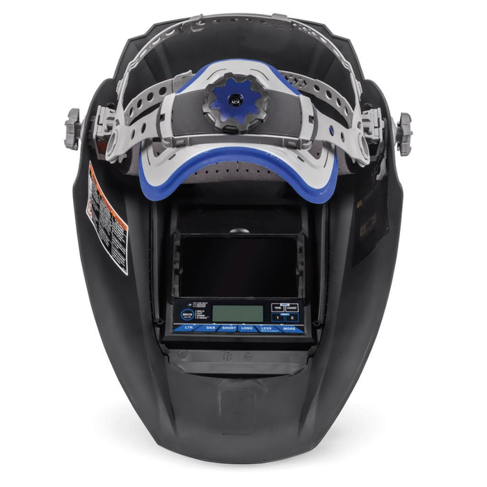 interior view of miller digital elite welding helmet showing lens and headgear