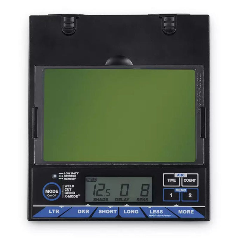 lens of miller digital elite welding helmet showing interior controls