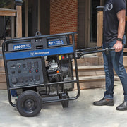 man moving westinghouse 20000 portable gas generator