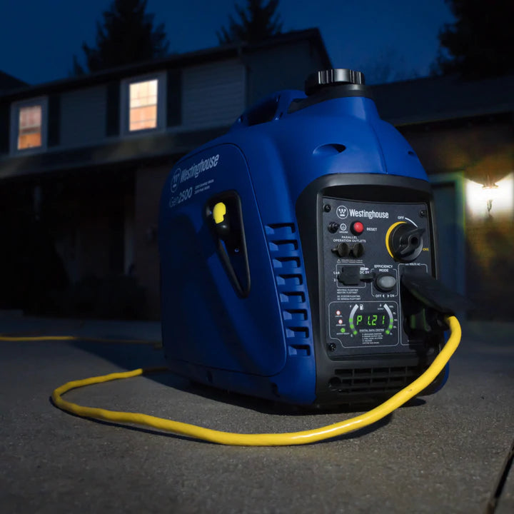 westinghouse igen2500 inverter generator outside house at night