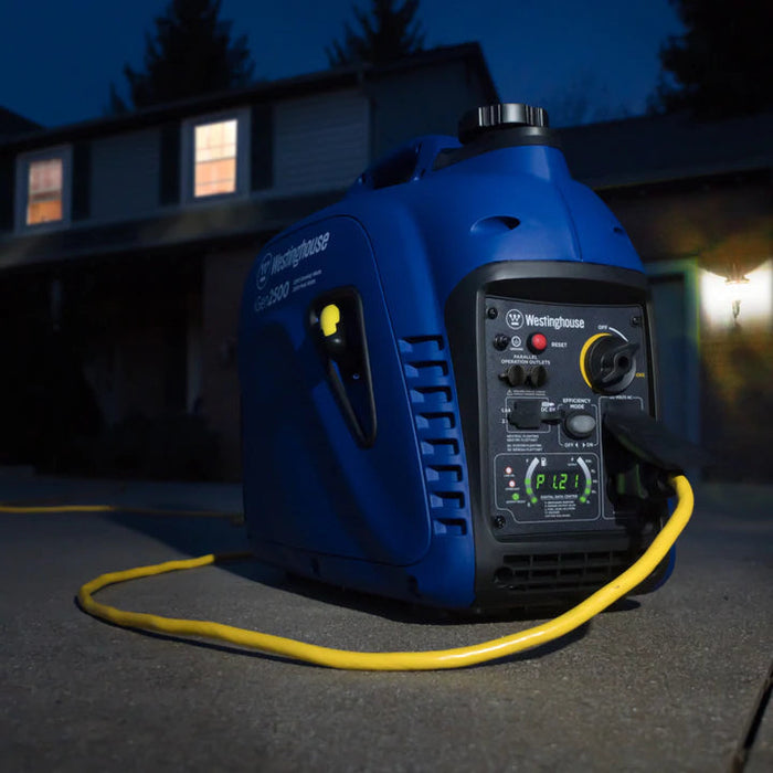 westinghouse igen2500 inverter generator outside house at night